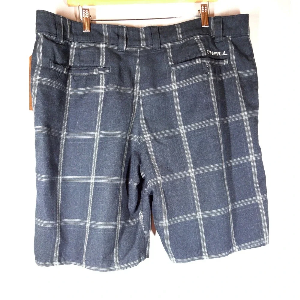 O'Neill Plaid Hybrid Shorts Mens 38 Blue White Casual Surf Coastal Golf Preppy
